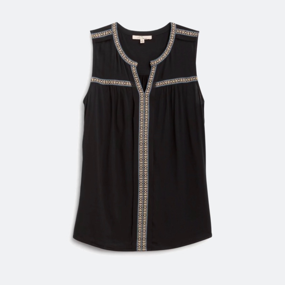 Chic Black Sleeveless Blouse with Embellished Trim